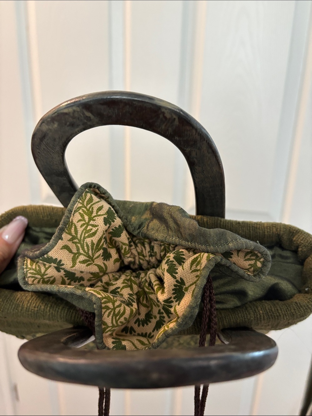 Olive Green Woven Top-Handle Women’s Bag - Picture 4 of 7